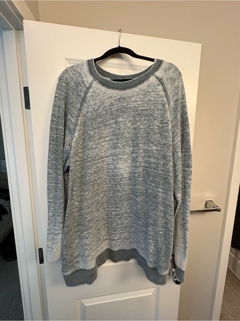 Free People Gray/Teal Marled Raglan Crewneck Sweatshirt